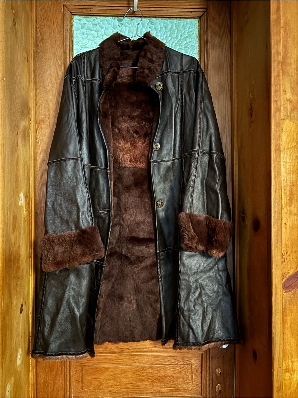 Fur Trimmer Brown Leather Coat